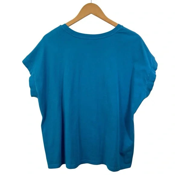 JOHNNY WAS Embroidered T-Shirt Top Floral Snake Design Blue Beige Cotton Tee i13 - Picture 3 of 6